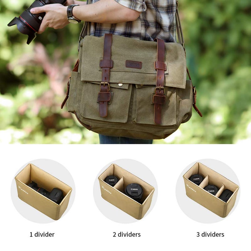 Kattee Leather Canvas Camera Bags for Men Vintage DSLR SLR Messenger Shoulder Bags - Image 5